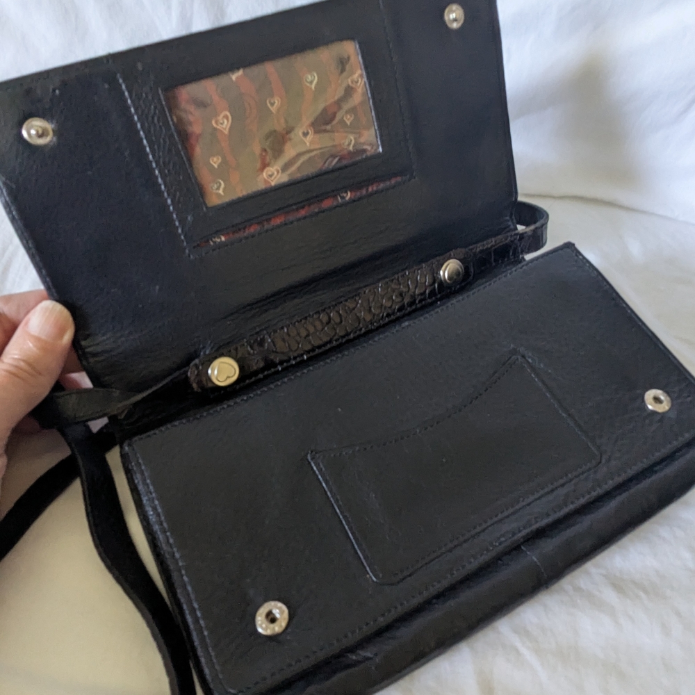 Brighton Crossbody Wallet w/ Removable Shoulder Strap Black Crocodile Texture - Picture 9 of 16